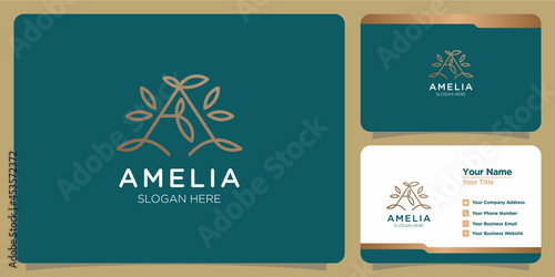 Set of feminine letter A template logos for hand drawn beauty and business cards