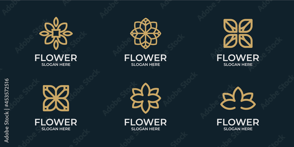 Fototapeta premium hand drawn collection of feminine and modern floral logo templates