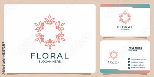 Set of hand drawn feminine and modern floral template logos and business cards