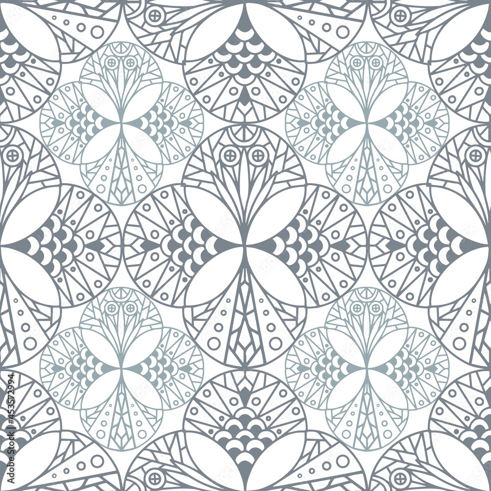 Seamless pattern with abstract geometric triangular shapes with ornament