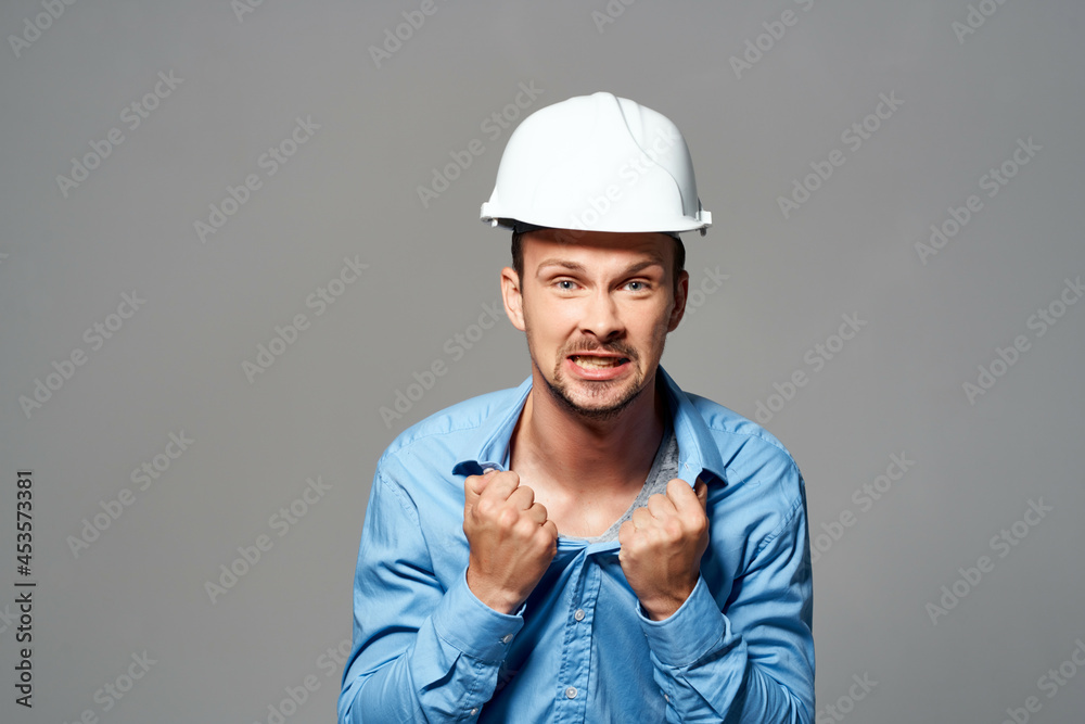 emotional man in construction helmet engineer work industry