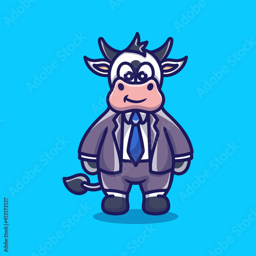cute businessman boss cow cartoon illustration
