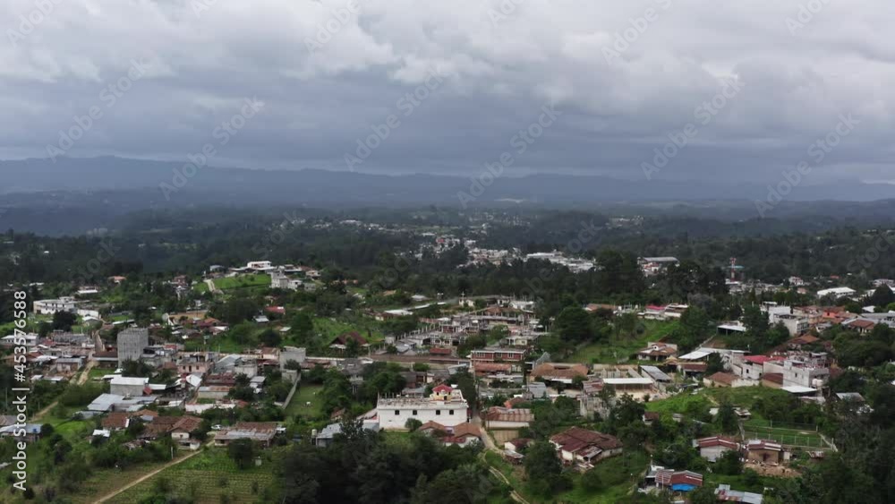 Aerial view Guatemala village. The houses are surrounded by jungle and mountains. Aerial view Guatemala village. The houses are surrounded by jungle and mountains.