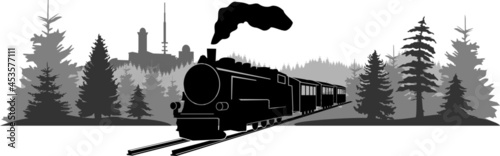 Railroad Steam Locomotive Brocken Vector silhouette photo