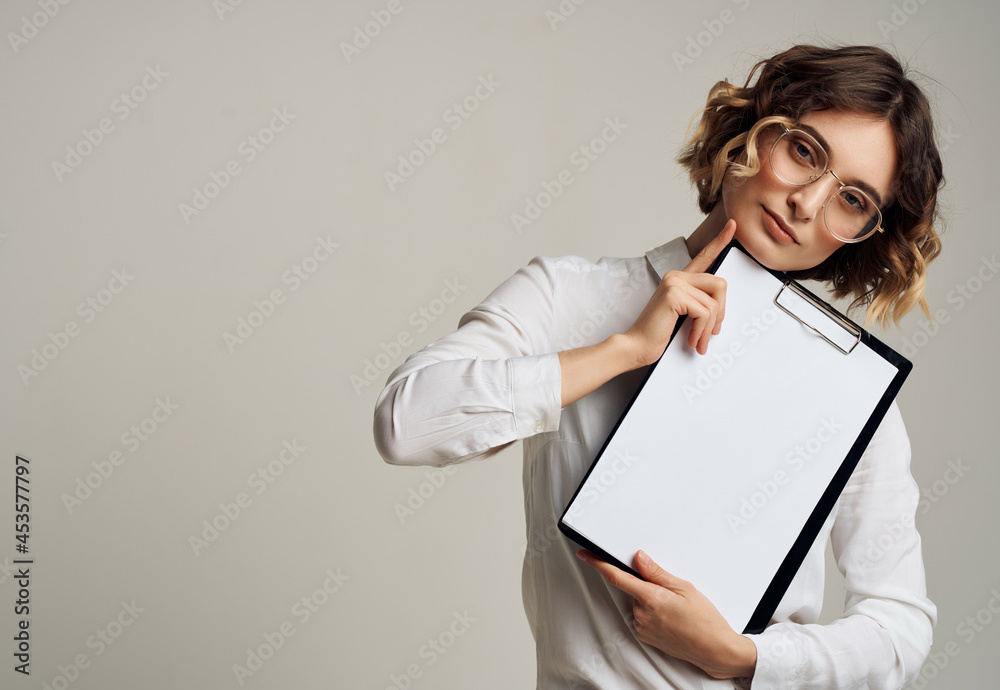 Business Woman Paper Folder Coffee Space Office Business Woman Paper Folder Coffee Space Office