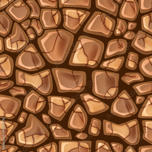 Dry soil seamless pattern game ground desert vector texture, cracked drought earth background. Nature environment tile, erosion brown clay surface, hot empty land top view. Dry soil material backdrop