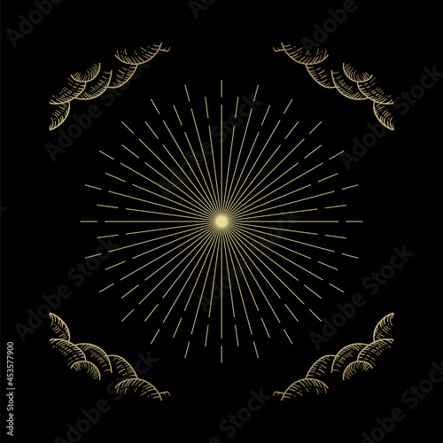 Rays vector in hand draw, engraving, luxury style