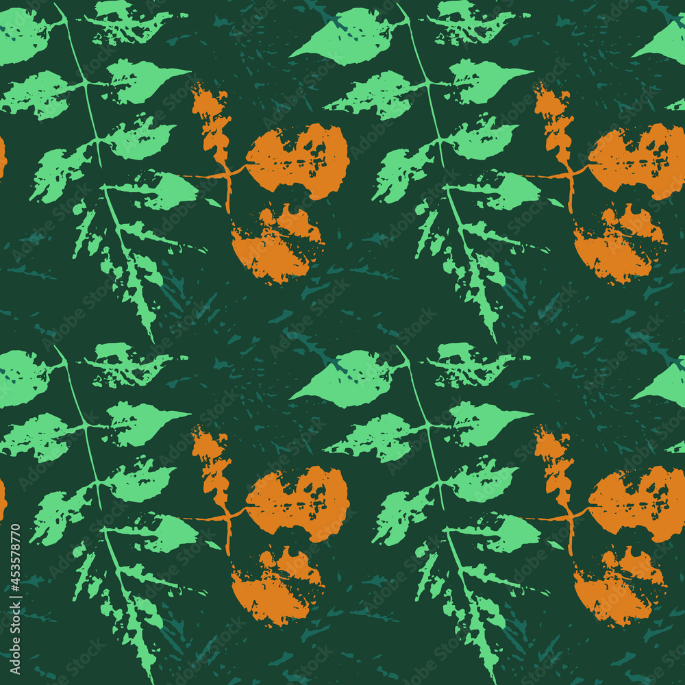 Autumn Pattern Of Leaf Prints . Green Plant Stamps . modern seamless ...