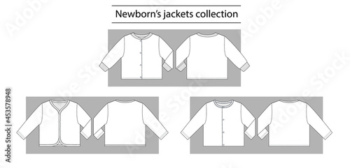 Newborn’s jackets collection basic set of technical sketches for babys