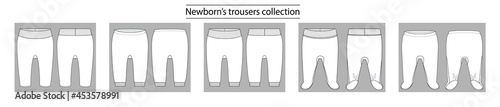 Newborn’s trousers collection basic set of technical sketches for babys