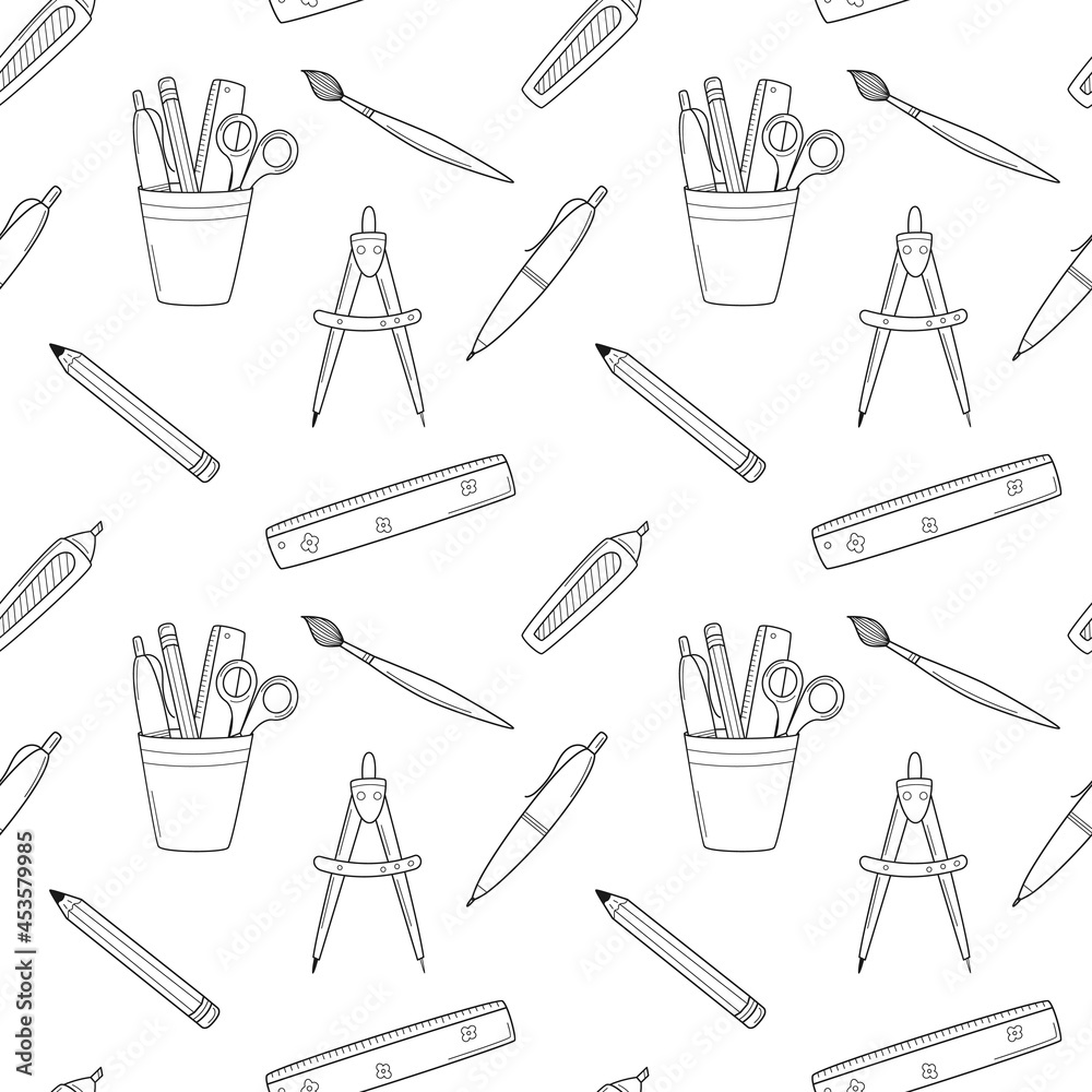 Stationery art materials line drawing pens Vector Image