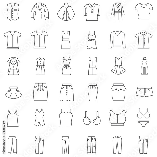 Outline Female clothes accessories flat vector icon collection set