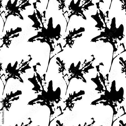 Vector print of a plant branch.seamless pattern. botanical modern monotype . floral black silhouette on a white background . carved leaves . blank for design, textiles , fabric, wallpaper, printed 