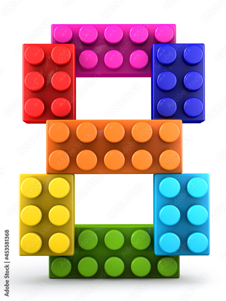 Number 8 made of colorful Lego bricks. 3d letter. 3d illustration.  ilustración de Stock | Adobe Stock