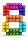 Number 8 made of colorful Bricks bricks. 3d letter. 3d illustration.