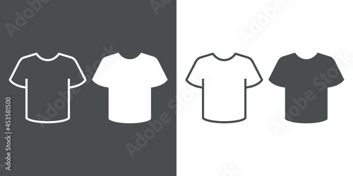 Logotipo con grupo de siluetas de camiseta con relleno y lineas en fondo gris y fondo banco