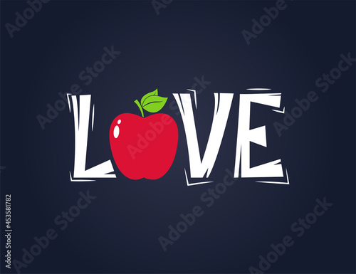 Red apple fruit with love quote text illustration