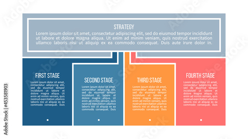 Business process. Chart with 4 steps, options, sections. Vector template.