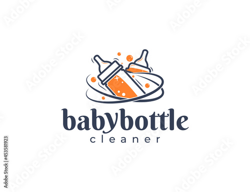 Toddler baby bottle cleaning service logo design illustration