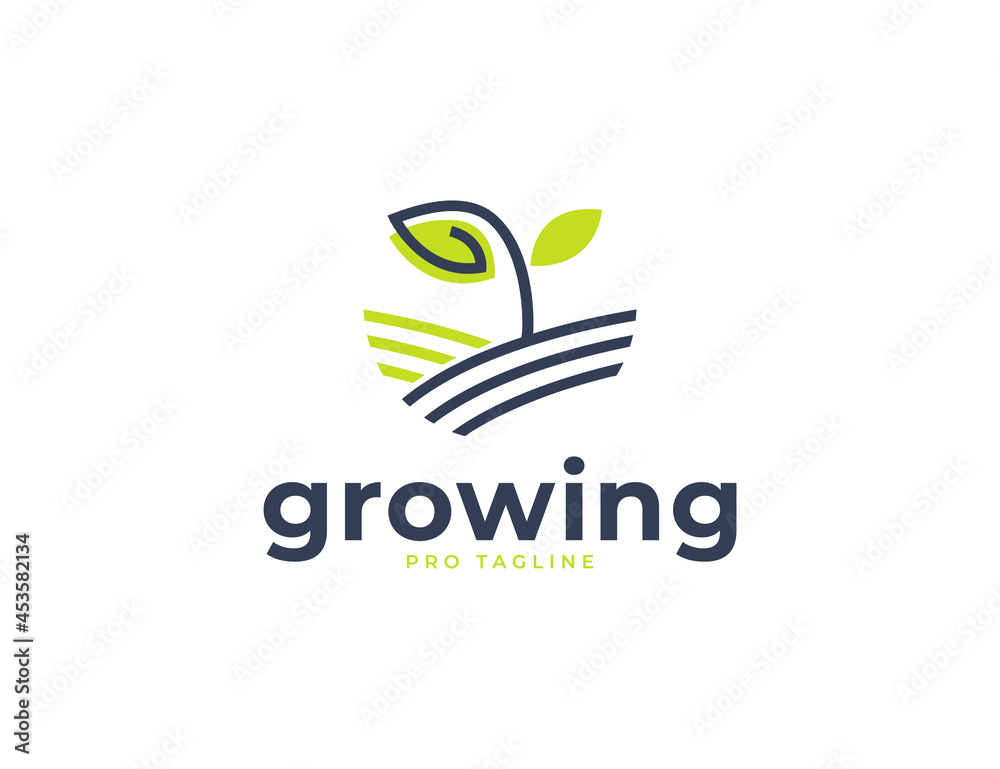 Sprout plant with leaves eco farm logo design Sprout plant with leaves eco farm logo design