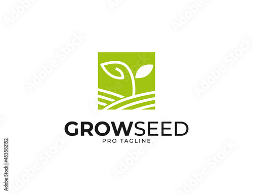 square farm logo with sprout plant