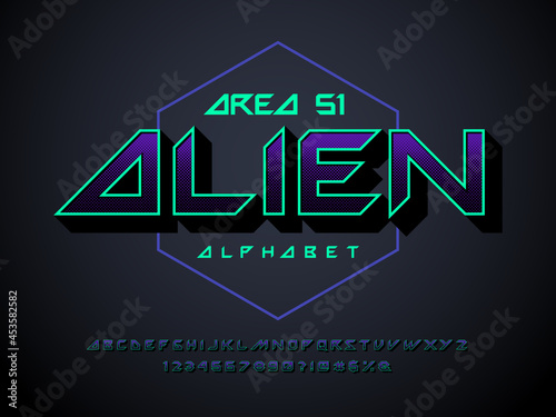 Futuristic display vector typeset with uppercase, numbers and symbols