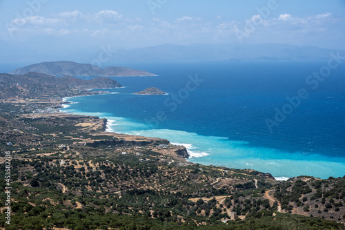 panoramic view from the mountain to the coastal seashore with bays and water of different colors  © константин константи