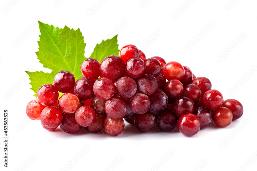 Sweet grapes with leaves on white backgrounds Sweet grapes with leaves on white backgrounds