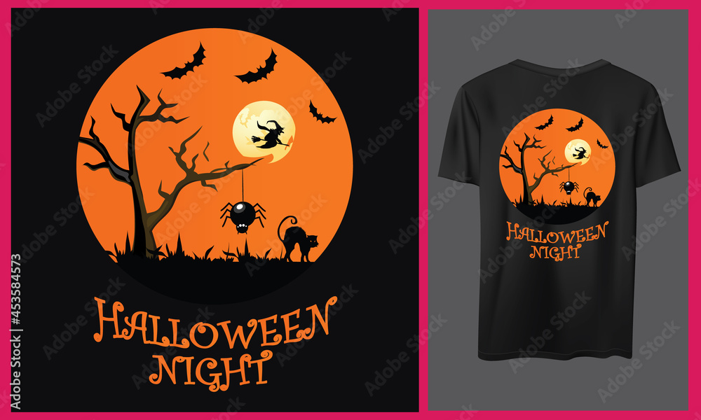 Halloween Night T shirt Design, Vector Element template design.