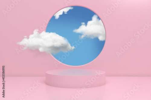 Abstract minimal scene,pink color sky background design for cosmetic or product display podium 3d render.	
 photo