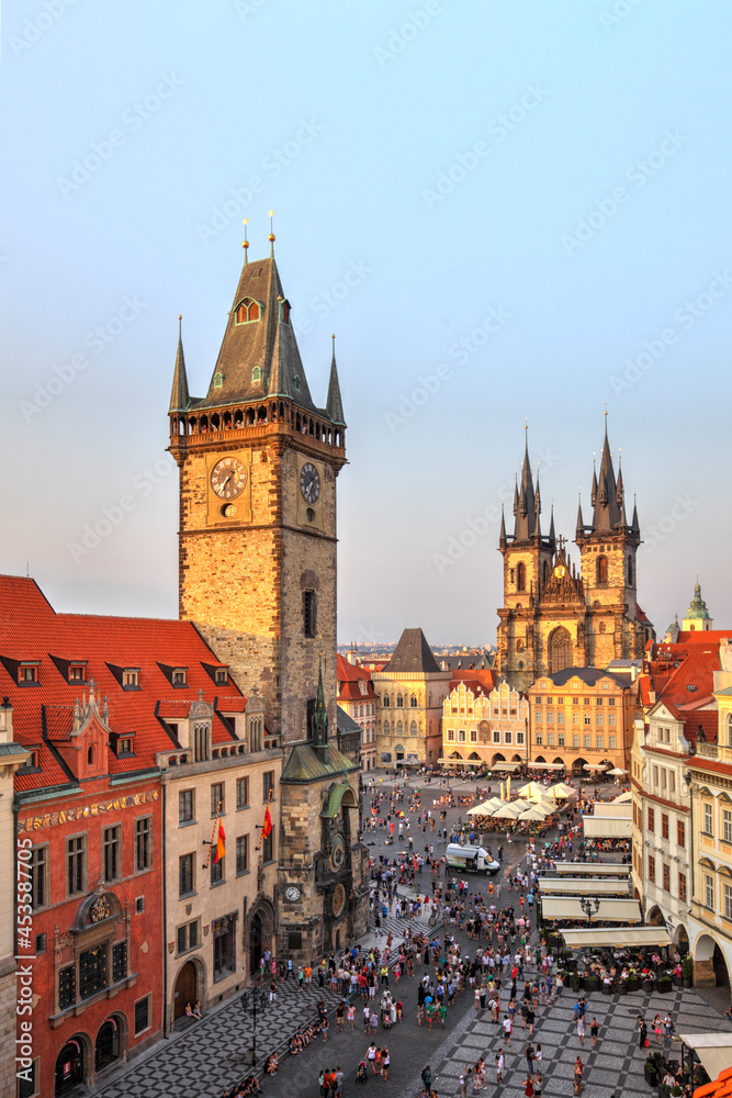 View of Church of Our Lady before Týn and Old town Hall, Prague, Czech Republic
