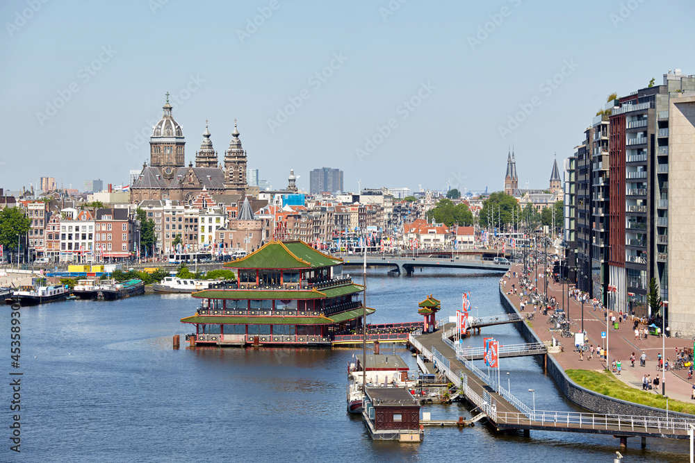 View of Amsterdam and its canals, Netherlands