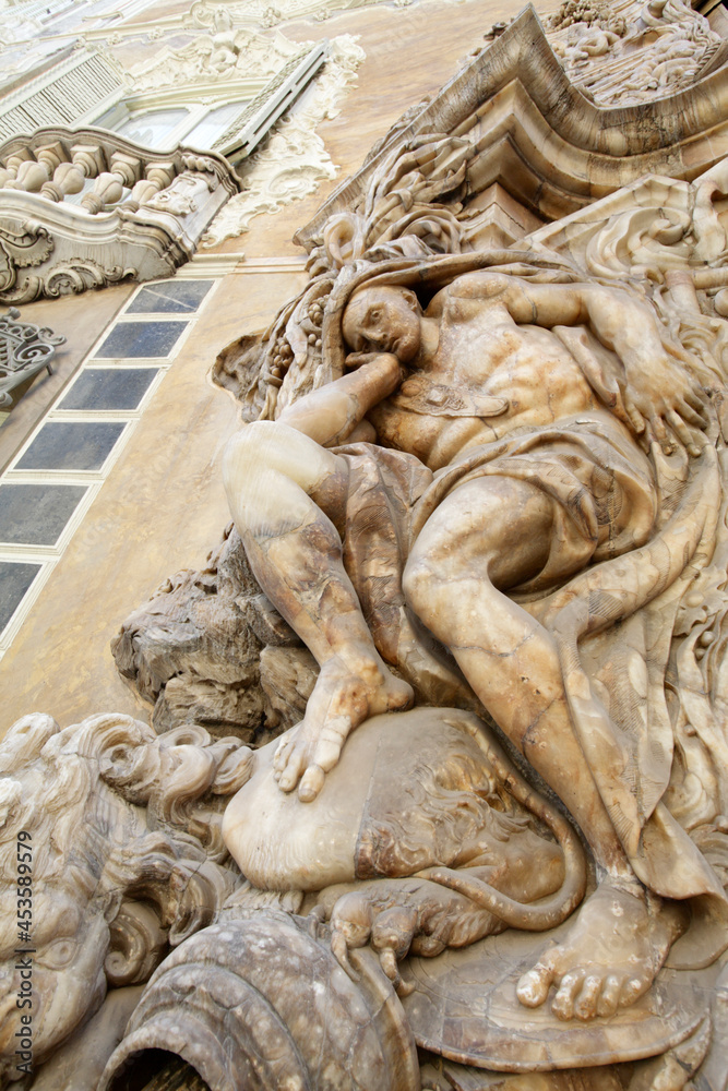 Baroque sculptures of the Palacio del Marqués de Dos Aguas, also known as the National Ceramics Museum, Valencia, Spain