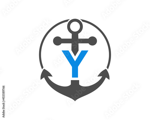 Initial Y letter with Anchor. Anchor logo with Y letter. Marine, Sailing Boat Logo