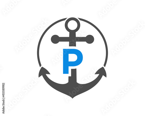 Anchor logo with P letter Concept. Initial P letter with Anchor. Marine, Sailing Boat Logo