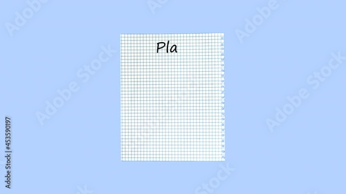 A sheet of paper with an action plan on a blue background