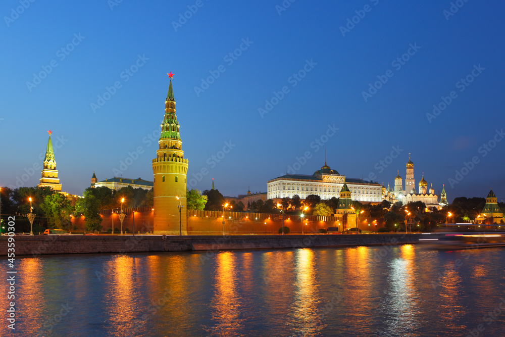 Night view of the Kremlin from the Moscow River, Moscow, Russia
