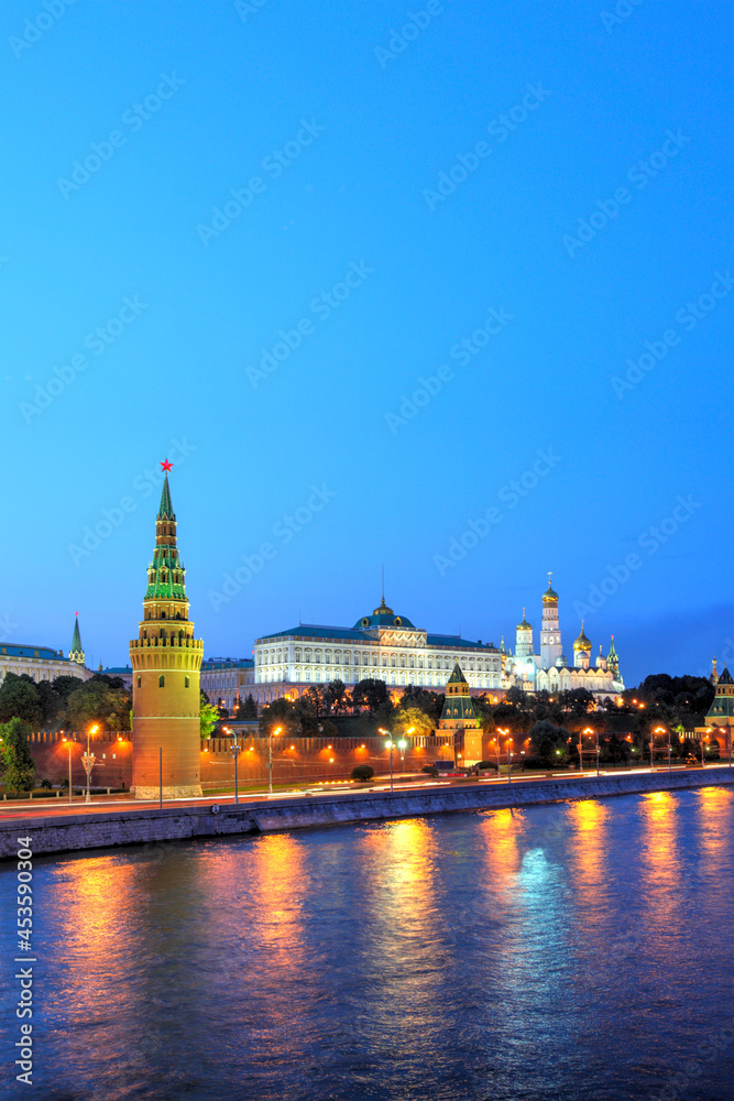 Night view of the Kremlin from the Moscow River, Moscow, Russia