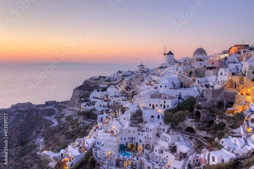 Sunset in Oia, the small town on the island of Santorini, Greece