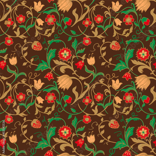 Fotografie seamless pattern with Victorian flowers in the style of William Morris