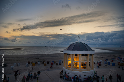 Borkum Wattenmeer Pavillon Strand Promenade Insel Reise Romantisch Stimmung Sonnenuntergang