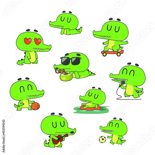 set of a funny cartoon crocodile