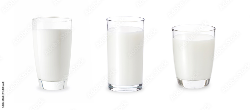 3 glasses of milk isolate on white background. Fresh milk in various glasses with clip path for die cut. Fresh milk glass for children realistic photo image. Mix three shape glasses of milk on white. 3 glasses of milk isolate on white background. Fresh milk in various glasses with clip path for die cut. Fresh milk glass for children realistic photo image. Mix three shape glasses of milk on white.