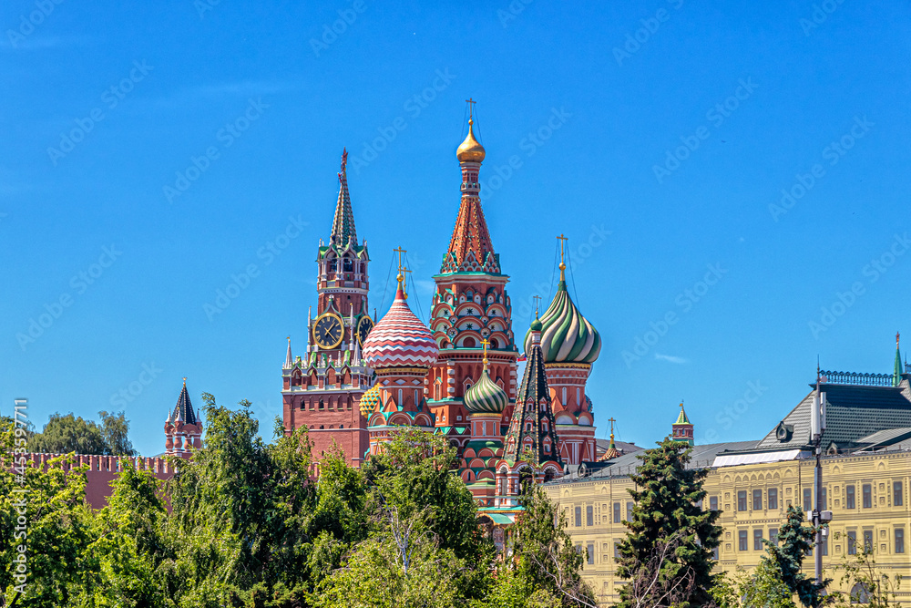 View from Zaryadye Park of the Spasskaya Tower and St. Basil's Cathedral