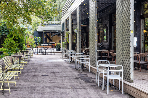 An empty summer cafe in a city park
