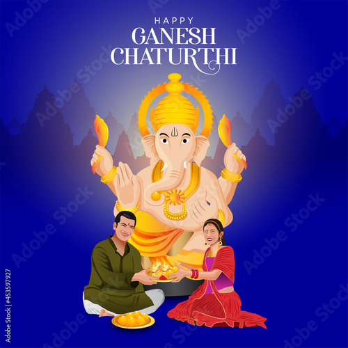 Couple ganesh chaturthi aarti vector