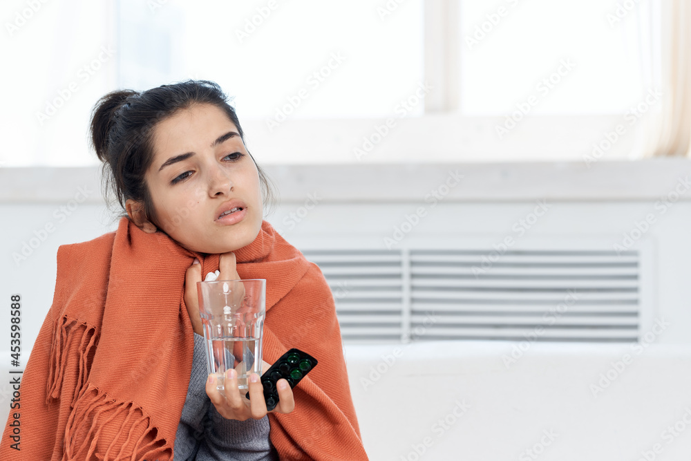sick woman cold medicine treatment health close-up