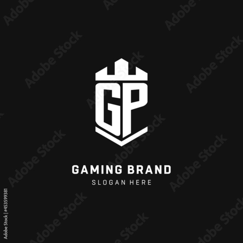 GP monogram logo initial with crown and shield guard shape style