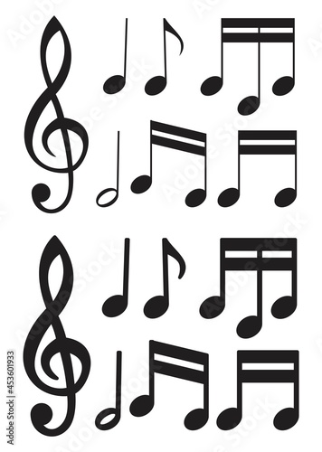 vector set of black and white music notes. abstract illustration of classical music note symbols