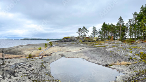 Islands with forest and rocks on Lake Ladoga photo